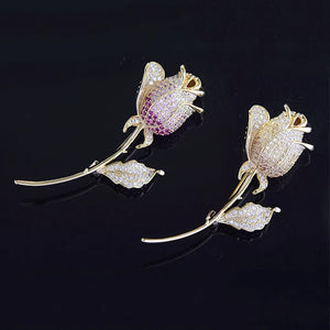 Red Rose Brooch Pin Micro Pave Zircon Corsage Women Jewelry