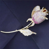 Red Rose Brooch Pin Micro Pave Zircon Corsage Women Jewelry