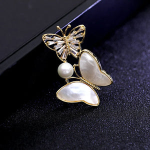 Zirconia Butterfly Brooch with Pearl Shell Animal Pin