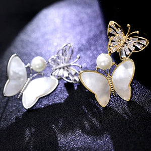 Zirconia Butterfly Brooch with Pearl Shell Animal Pin