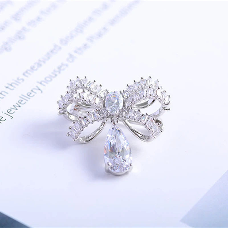 Spring Bowknot Collar Pin with Drop Water for Women