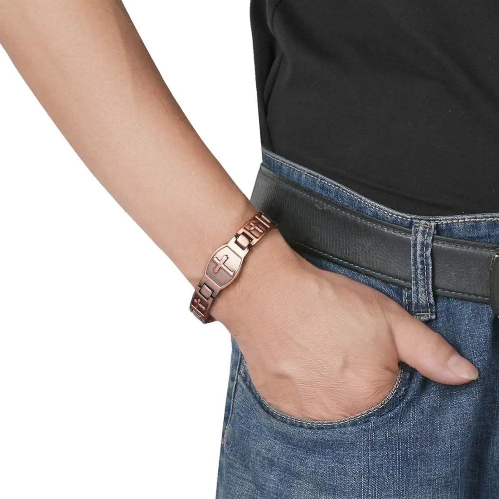 Magnetic Cross Pattern Bracelet Christian Copper Charm Jesus Christ Wristband