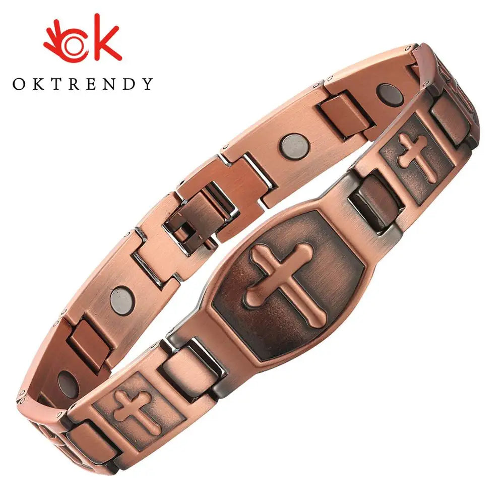 Magnetic Cross Pattern Bracelet Christian Copper Charm Jesus Christ Wristband