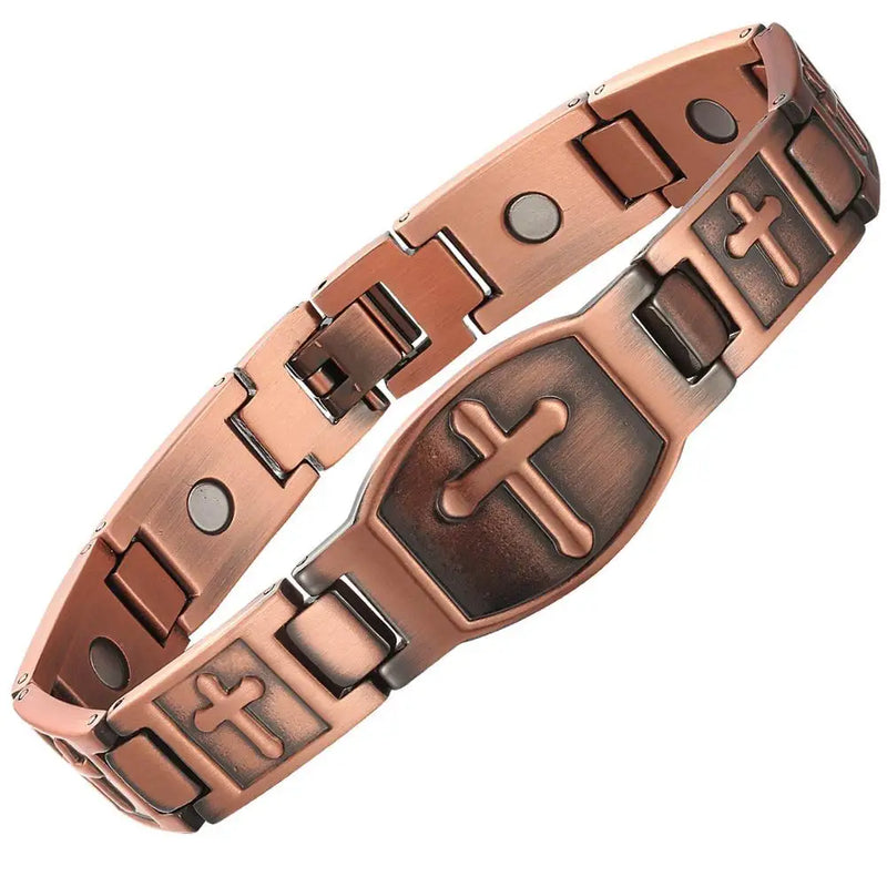 Magnetic Cross Pattern Bracelet Christian Copper Charm Jesus Christ Wristband
