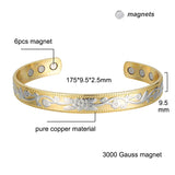 Copper Bracelet Magnet Therapy Bangle with Flower Carving Charm Bracelet