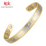 Copper Bracelet Magnet Therapy Bangle with Flower Carving Charm Bracelet
