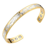 Copper Bracelet Magnet Therapy Bangle with Flower Carving Charm Bracelet