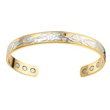 Copper Bracelet Magnet Therapy Bangle with Flower Carving Charm Bracelet