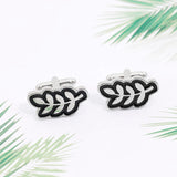 Leaf Shape Mens Cufflinks Enamel Cuff Link Groomsman Wedding Gift