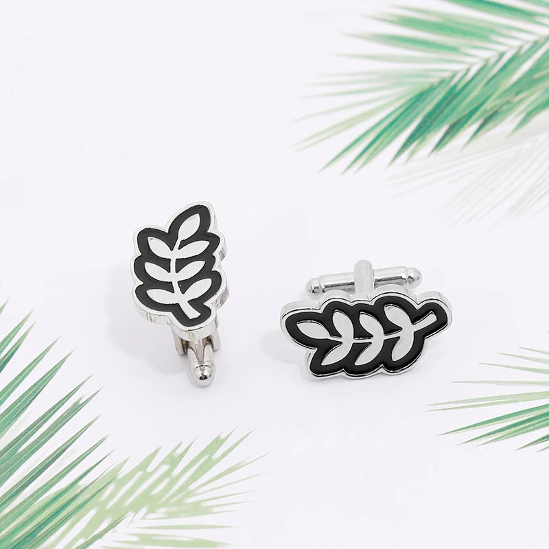 Leaf Shape Mens Cufflinks Enamel Cuff Link Groomsman Wedding Gift