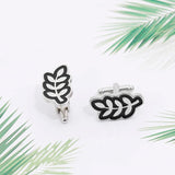Leaf Shape Mens Cufflinks Enamel Cuff Link Groomsman Wedding Gift