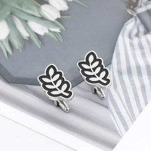 Leaf Shape Mens Cufflinks Enamel Cuff Link Groomsman Wedding Gift