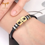 Geometric Leather Cuff Bracelet Stainless Steel Jewelry Women Men