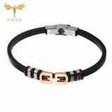 Geometric Leather Cuff Bracelet Stainless Steel Jewelry Women Men