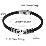 Geometric Leather Cuff Bracelet Stainless Steel Jewelry Women Men