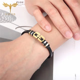 Geometric Leather Cuff Bracelet Stainless Steel Jewelry Women Men