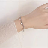 925 Silver Pearl Star Charm Bracelets Women Valentine's Gift Double Layer Chain