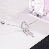 Silver 925 Bracelet Tassel Heart Solid Silver Chain Charm Jewelry