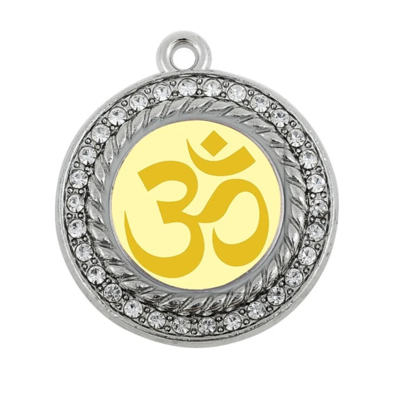 OM Yoga Circle Charm Silver Plated Jewelry