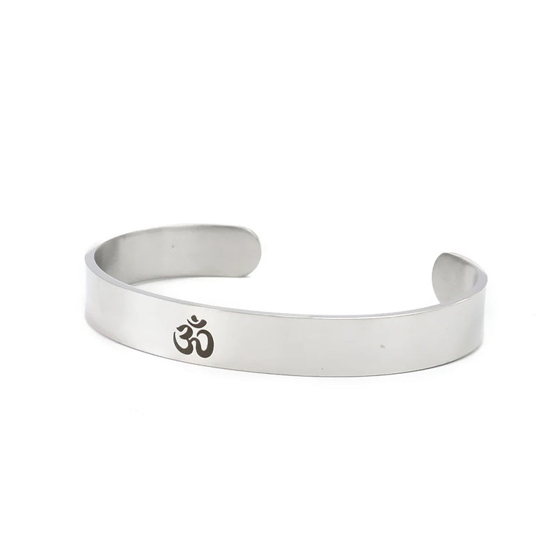 OM Yoga Bangle Stainless Steel Cuff Bracelet Chakra Amulet Religious Charms