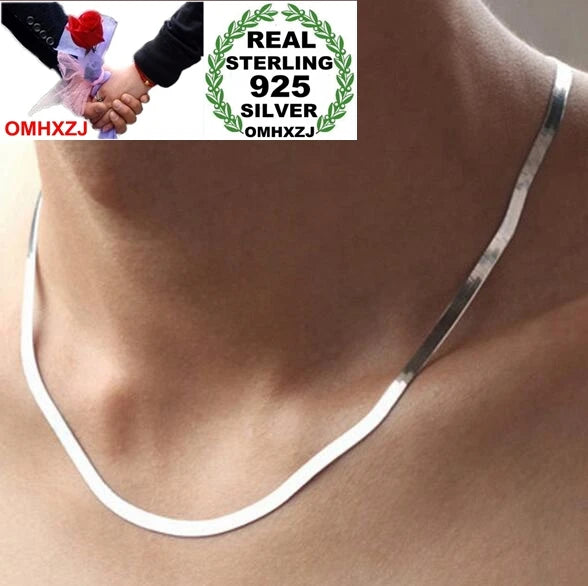 OMH Sterling Silver Flat Snake Bone Short Chains Necklaces NK07