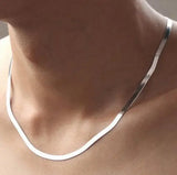 OMH Sterling Silver Flat Snake Bone Short Chains Necklaces NK07
