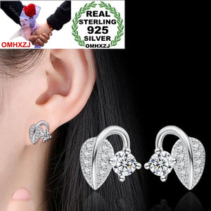 Lovely Kpop OL Woman Girl Wedding Leaf Buds Zircon Silver Stud Earrings