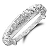 OMH Geometric Dragon Phoenix Woman Adjustable 999 Sterling Silver Bangle