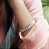 OMH Geometric Dragon Phoenix Woman Adjustable 999 Sterling Silver Bangle