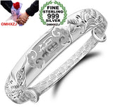 OMH Geometric Dragon Phoenix Woman Adjustable 999 Sterling Silver Bangle