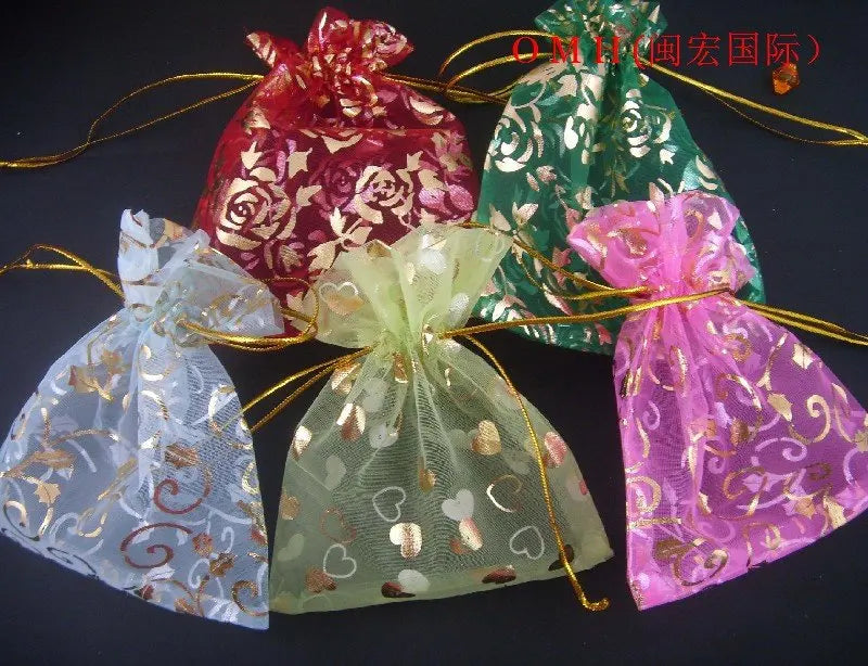 100pcs Mixed Chinese Voile Bags Christmas Wedding 12x10cm BZ03
