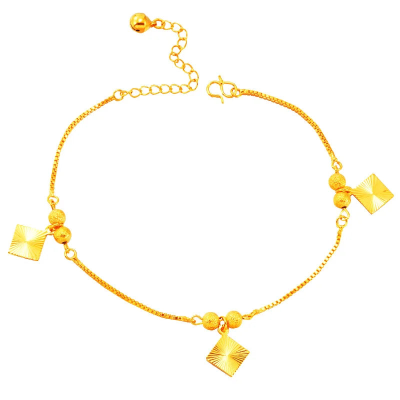 European Hot Woman Party Square Beads 24KT Anklet