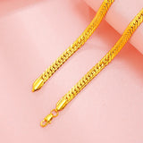 European Fine Man Male Party Birthday Wedding Gift Flat 24KT Chain Necklace