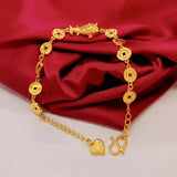 European Fine Woman Girl Party Birthday Wedding Carp Coin 24KT Bracelet Bangle