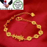 European Fine Woman Girl Party Birthday Wedding Carp Coin 24KT Bracelet Bangle