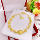 European Fine Woman Girl Party Birthday Wedding Carp Coin 24KT Bracelet Bangle
