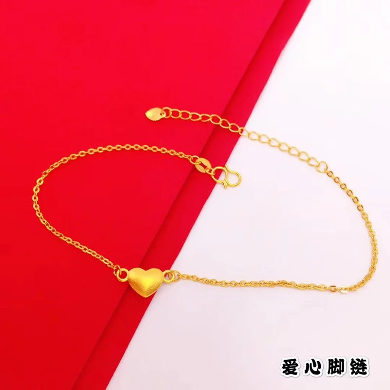 European Fine Heart Slim 24KT Beach Anklet