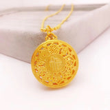 European Fine Woman Girl Party Wedding Gift Round Flower 24KT Pendant