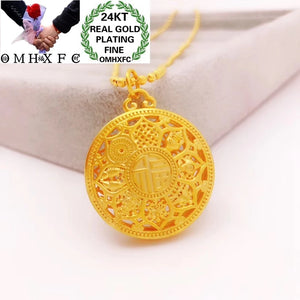 European Fine Woman Girl Party Wedding Gift Round Flower 24KT Pendant