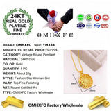 European Fine Woman Girl Party Wedding Gift Round Flower 24KT Pendant