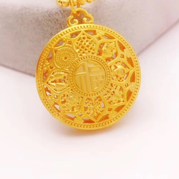 European Fine Woman Girl Party Wedding Gift Round Flower 24KT Pendant