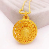 European Fine Woman Girl Party Wedding Gift Round Flower 24KT Pendant