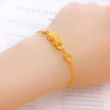 OMHXFC Vintage PIXIU 24KT Bracelet Bangle for European Woman Girl