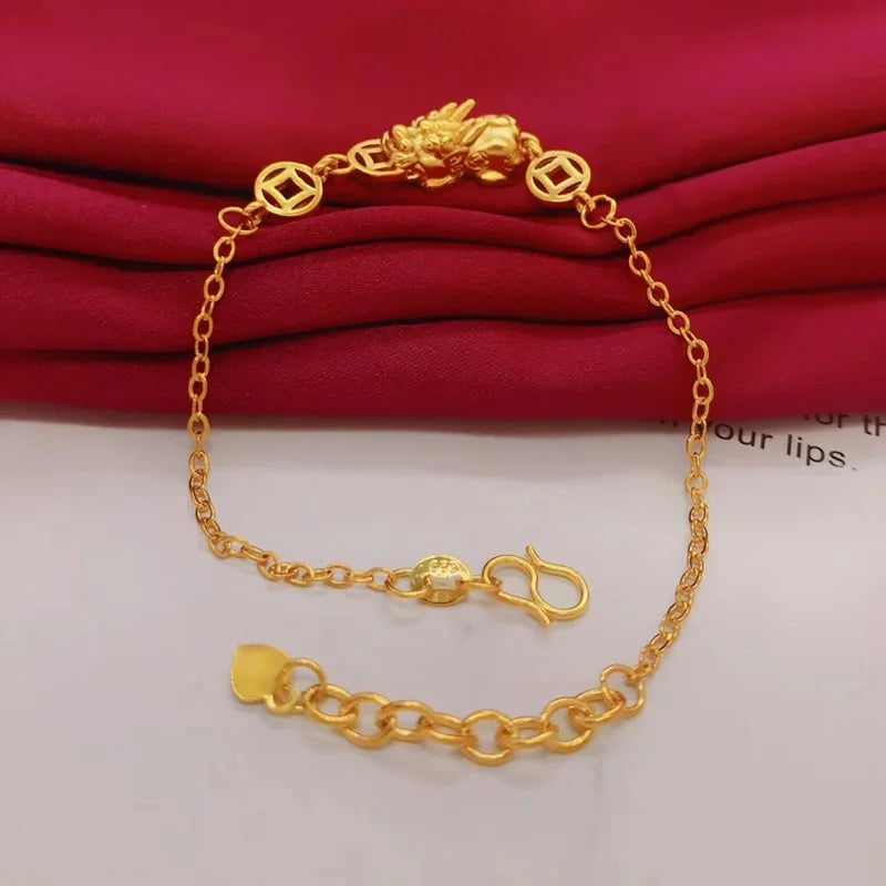 OMHXFC Vintage PIXIU 24KT Bracelet Bangle for European Woman Girl
