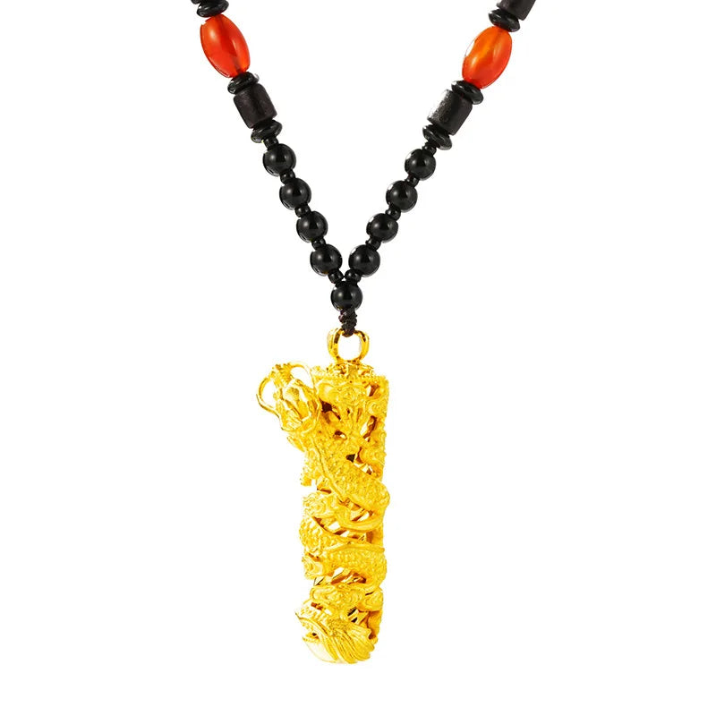 Dragon Cylinder Pendant Necklace 24KT