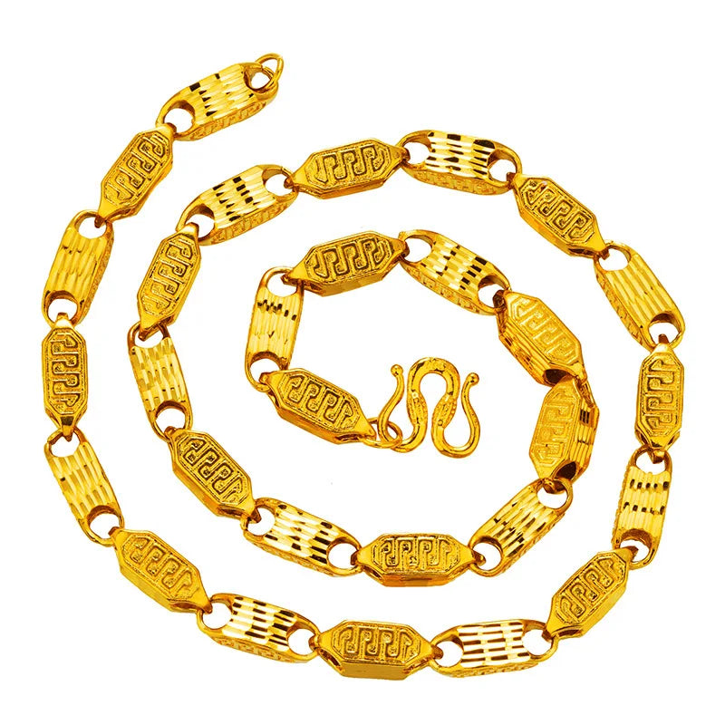 OMHXFC NL229 24KT Chain Necklace Great Wall Beads