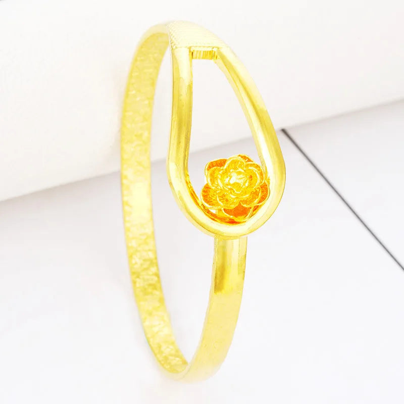 European Fine Woman 24KT Flower Bracelet Bangle