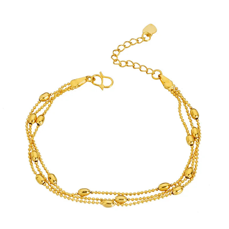 European Fine Woman Party Birthday Gift Beads 24KT Bracelet Bangle