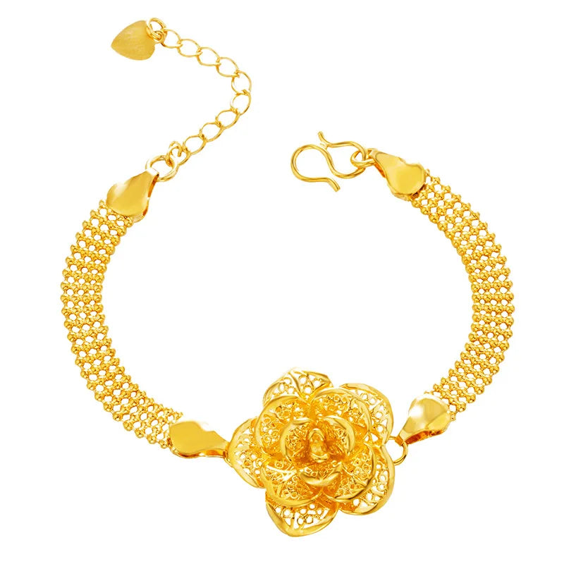 European Gift Flower Rose Hollow Out 24KT Bracelet Bangle