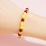 BE386 FineWomanGirl Party Wedding Vintage PIXIU Beads Chain24KT Bracelet